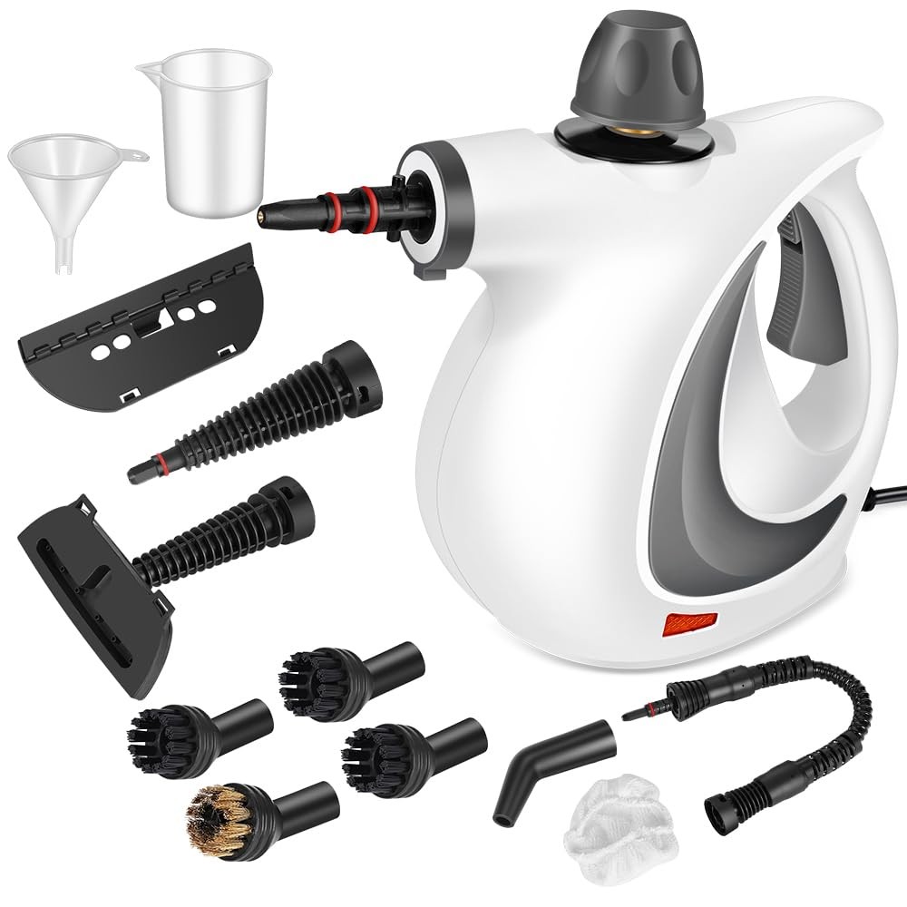 Handheld Pressurized Steam Cleaner with 12 pcs Accessories, Small, Deep Gray