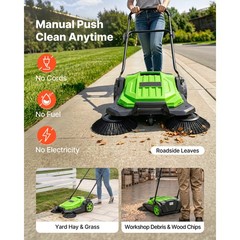 Uimoso Manual Push Floor Sweeper with 25.6″ Sweeping Width for Walk-Behind Use