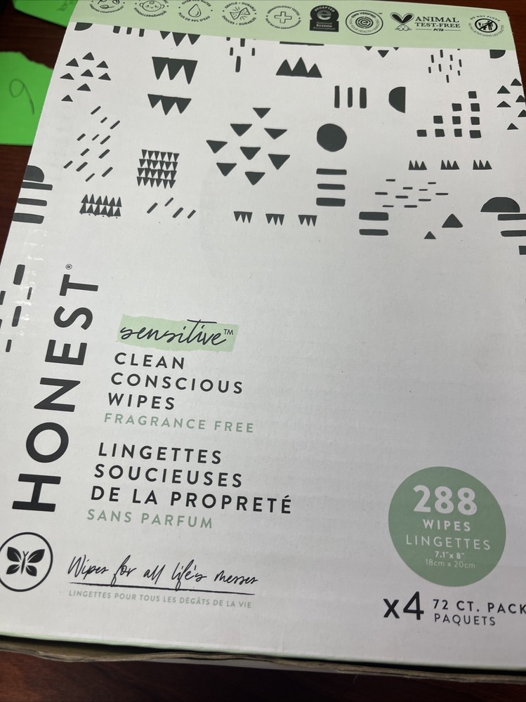 Honest Clean Conscious Wipes Fragrance Free 288 Wipes =4packs