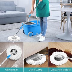 Spin Mop and Bucket with Wringer Set On Wheels, 360° Spinning Mop Bucket System