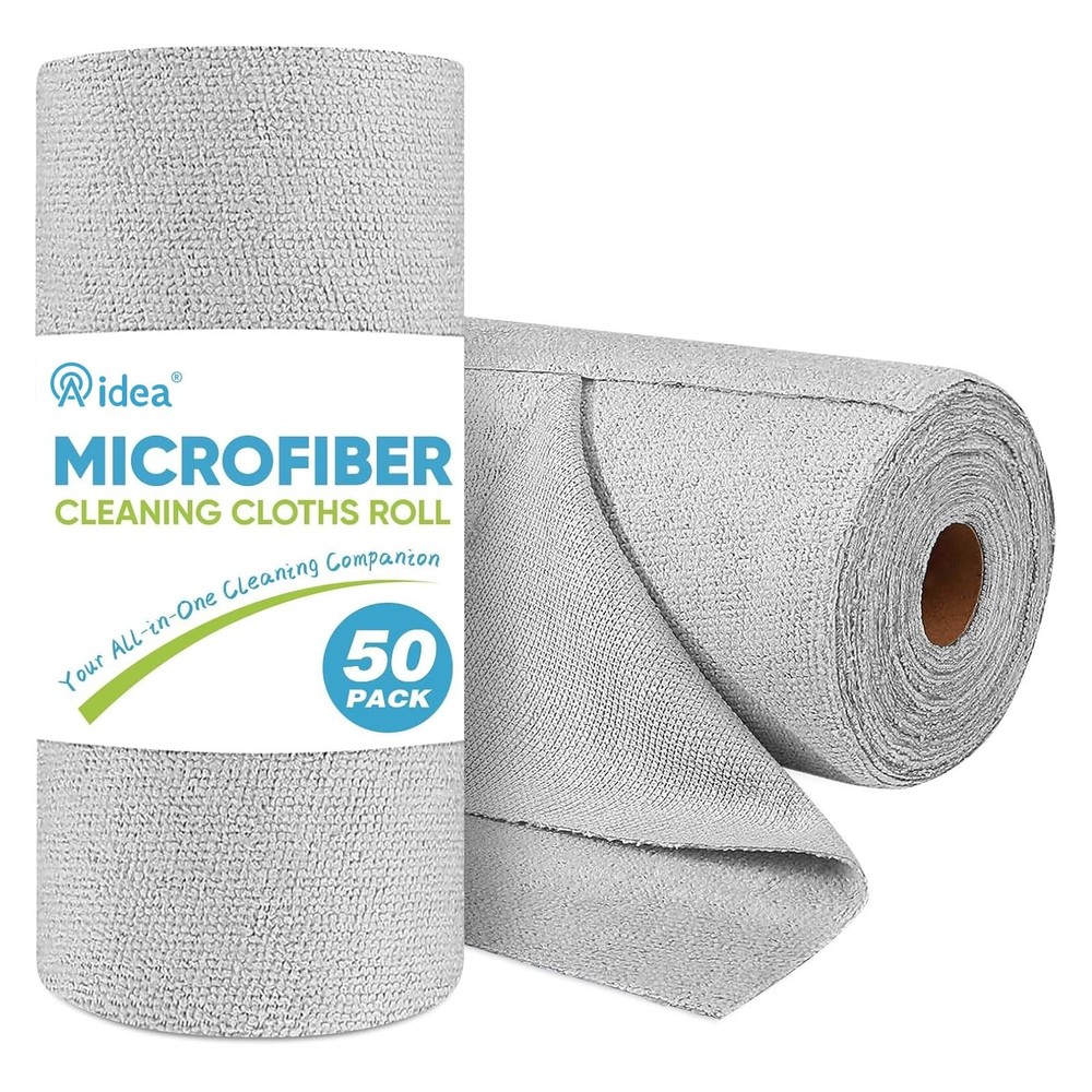 AIDEA Microfiber Cleaning Cloth Roll, 50PK, Paper Towels 11.5″ x 11.5″, Grey