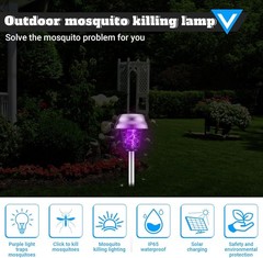 2PK Solar Bug Zapper – Waterproof, Outdoor Mosquito Lamp, Yard/Garden