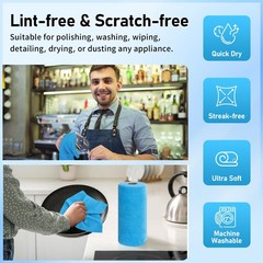 HOMERHYME Microfiber Cleaning Cloth Roll, 75 Pack Tear Away 75, Blue