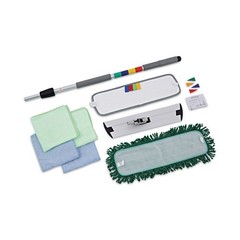 Boardwalk® Microfiber Mopping Kit, 18 Mop Head, 35-60Handle, Blue/Green/Gray