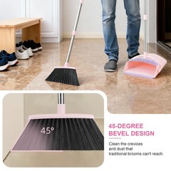 Bsklin Broom And Dustpan Set 52 Long Adjustable Handle Broom Dustpan Combo Set
