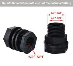 10 Pack Bulkhead Fitting, Garden Hose Threaded 3/4 Inch Male 1.05 inch, Black