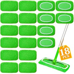18-Pack Reusable Mop Coral Fleece 18p Sweeper Reusable(Green), Green-18 Pack