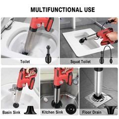 Electric Toilet Plunger，Drain Clog Remover Tools,High Pressure 1 Battery RED