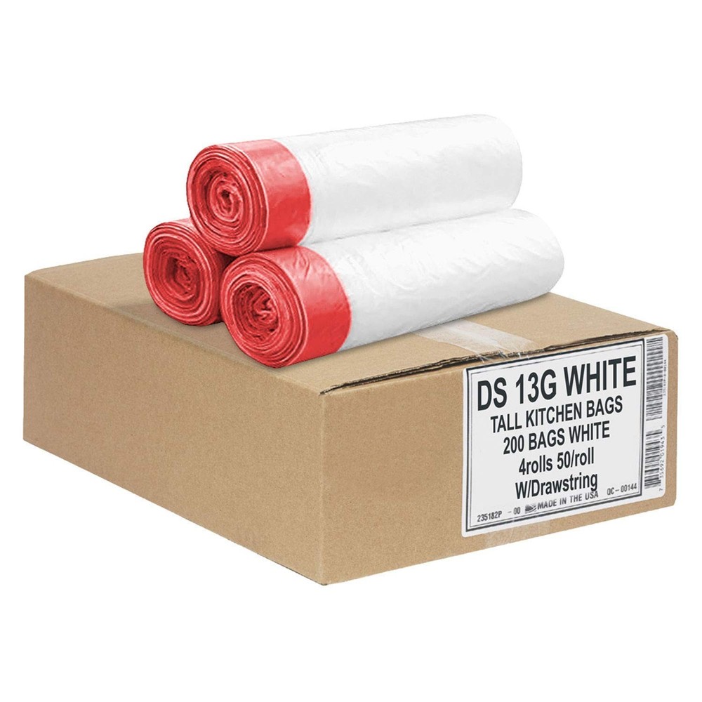 Aluf Plastics Tall Kitchen 13 Gallon Drawstring Trash Bags 0.9 Mil – 200 – 24 X