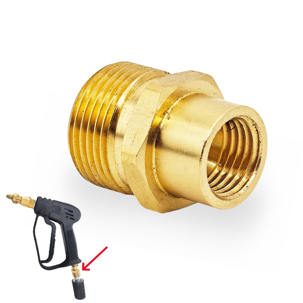 1 Piece M14 Female to M22 Male Threaded Hose Connector Brass 1.1 in, Yellow