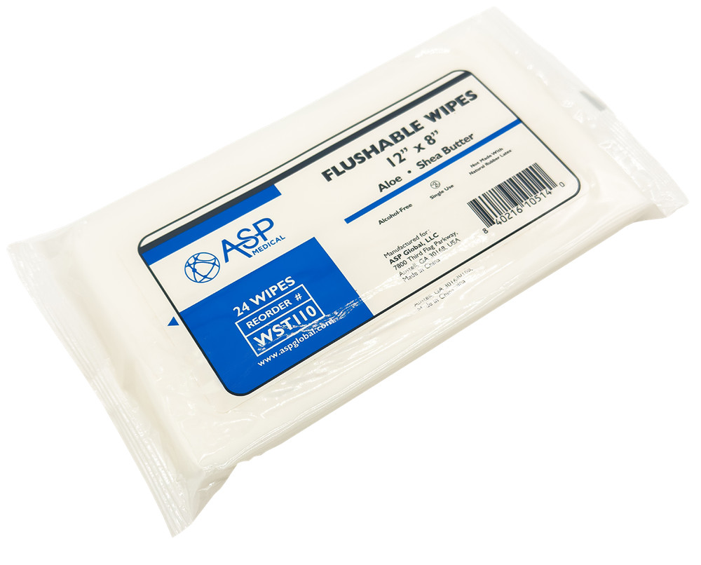 ASP Flushable Wipes with Aloe & Lanolin, Soft Pack, 12″ x 8″ (Case of 24)