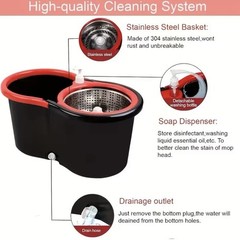 Mop Bucket with Side-Press , Drain, Comfort Handle, includes 3 replacement heads