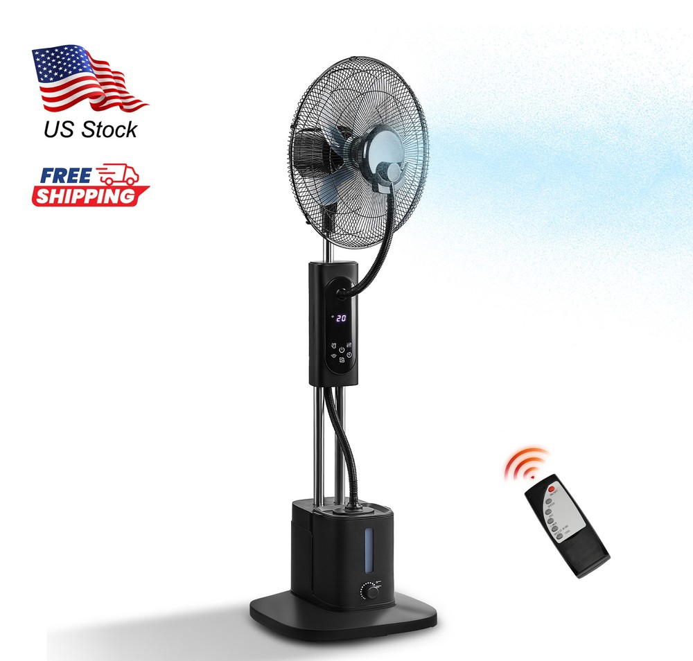 Misting Fan Standing Mist Fan 2.5L Water Tank LED Ventilation Humidifier Remote