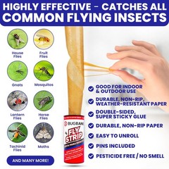 Fly Strips Indoor Sticky Hanging 24pk with Pins. Non Toxic 24pk, White