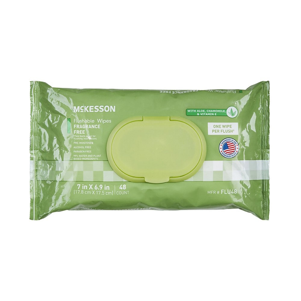 McKesson Flushable* Personal Wipe 6-9/10 X 7 Inch FLU48 12 Pack 576 Wipes