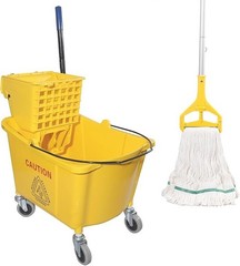 Commercial Mop Bucket 35 Quart with Side Press Wringer on Wheels Mop Included