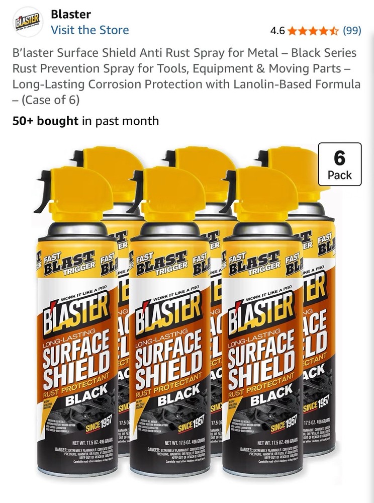 6 pack Surface Shield Anti Rust Spray – Long-Lasting Metal & Tool Corrosion Blac