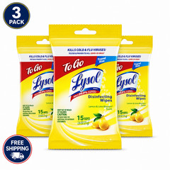 Lysol Disinfecting Wipes To-Go Pack Lemon Scent Travel Size 15 Wipes 3 Pack