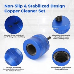 Asherxin 1/2″ & 3/4″ Copper Pipe Cleaner Set for Drill with & 3/4″, Blue