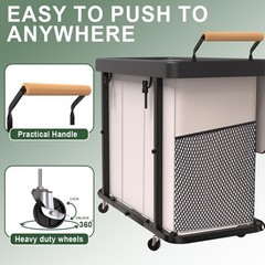 230L (60 Gal) Extra Large Fashion Laundry Sorter 3 Section with Lid, Rolling …