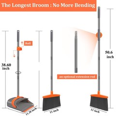 Ivandar Broom and Dustpan Set for Home, 50.6 inch, Gray&orange