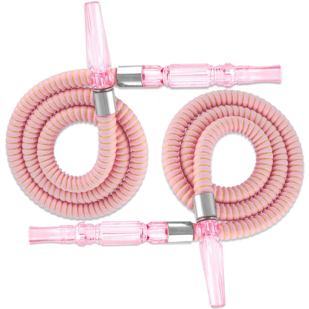2 Pack Hookah Hose Washable 39” Shisha Acrylic Handle Leather Pink