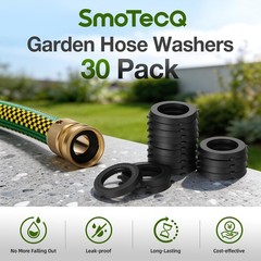 SmoTecQ 30 Pack Garden Hose Washers with Self-Locking Tabs – 3/4-inch, Black