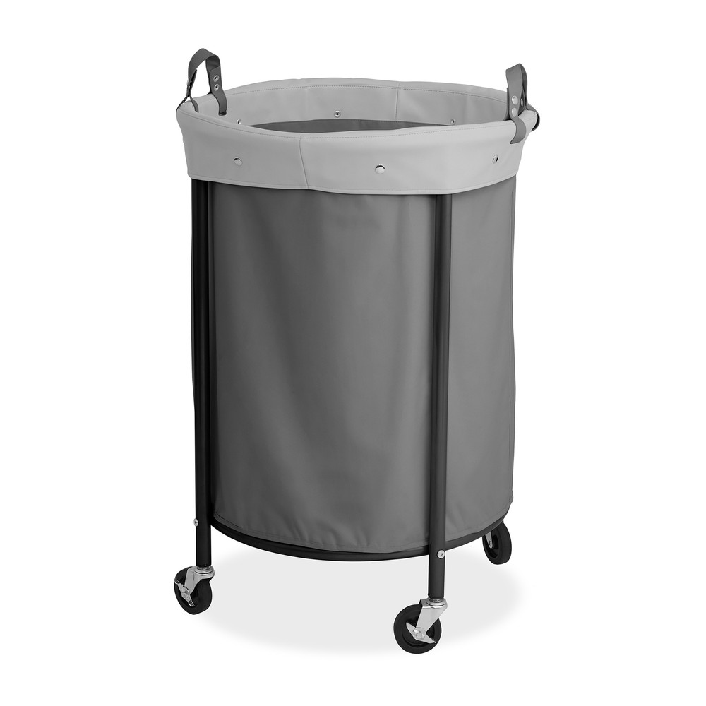 Commercial Heavy Duty Round Rolling Canvas Bin Laundry Hamper on Wheels, Gray