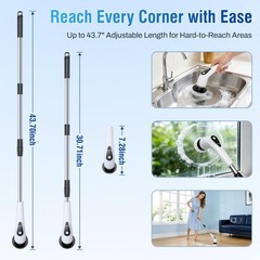 White Black Cordless Electric Spin Scrubber 43.7 Inch Cleaning Brush
