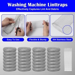 72 Pcs Lint Traps, Stainless Steel Catcher for Washing Machine, Sliver