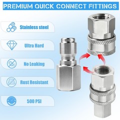 2Pcs Pressure Washer Coupler – 3/8 inch Male quick connect plug, Silver