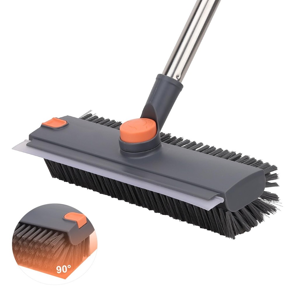Floor Scrub Brush with 64″ Long Handle – 360° Swivel Heads Household Push B