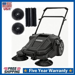 Walk-Behind Hand Push Floor Sweeper 25.6″ Wide Manual Sweeper 5-Gallon Waste Bin