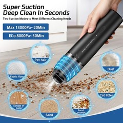 Handheld Vacuum Cordless, Car Portable Mini Cleaner 13000 PA Black