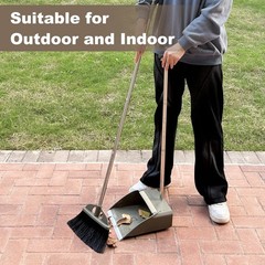 Upgrade Broom with Dustpan Combo Set,48” Long Handle Stiff Green