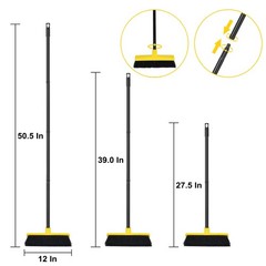 Push Broom Outdoor Indoor 12″ Wide,50″ Long Handle with Yellow Pp