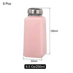 5pcs 8.5 Oz/250ml Alcohol Push Down Pump Dispenser Bottle Press, Pink