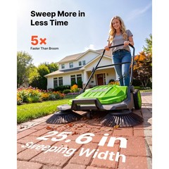 Uimoso Manual Push Floor Sweeper with 25.6″ Sweeping Width for Walk-Behind Use
