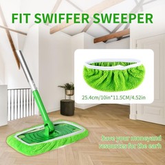 4PCS Reusable Microfiber Mop Pads Compatible with Swiffer Sweeper, Green