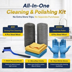 Steel Wool Cleaning & Polishing Kit, 6Pcs 00 & 6Pcs 0000 Steel Wool Pads with…