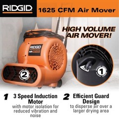 RIDGID 1625 CFM 3-Speed Portable Air Mover Blower Fan w/ Handle, Wheels