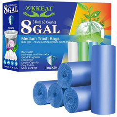 Okkeai 8 Gallon Kitchen Trash Bags Blue Garbage Bags Strong 30L Trash Can Bags