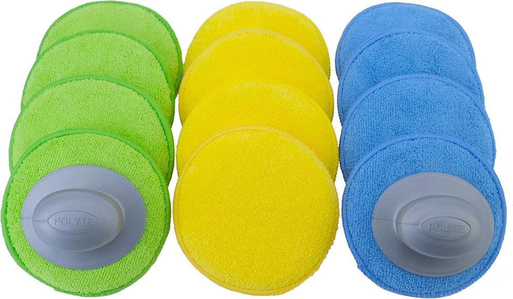 Polyte Microfiber Detailing Wax Applicator Pad w/2 Handles, 5 in, 12 Pa