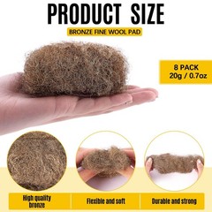 8 PCS Fine Grade Bronze Wool Pads 0.7 Ounce Hand Pad Reusable Polish Metal