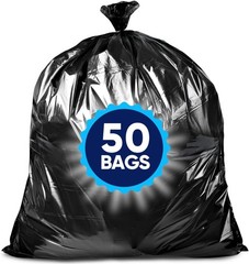 Veska 55 Gallon Trash Bags Heavy Duty, (Value-Pack 50 Count w/Ties) 55-60 Gallon