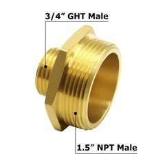Hooshing Garden Hose Adapter 3/4″ GHT to 1-1/2″ NPT 1.5″ x 3/4″GHT, Gold