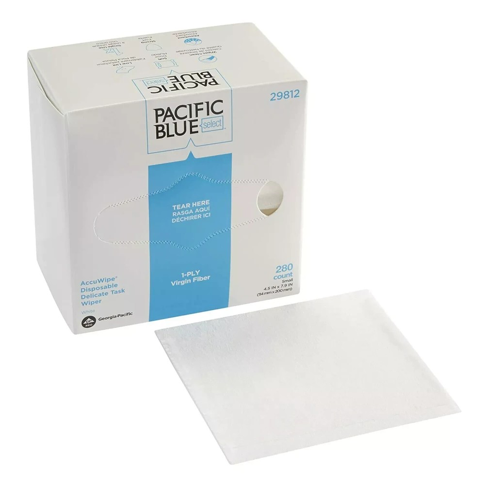 Box of Pacific Blue Accu Wipe Disposable Delicate Task Wipers. 280 count. 1 ply