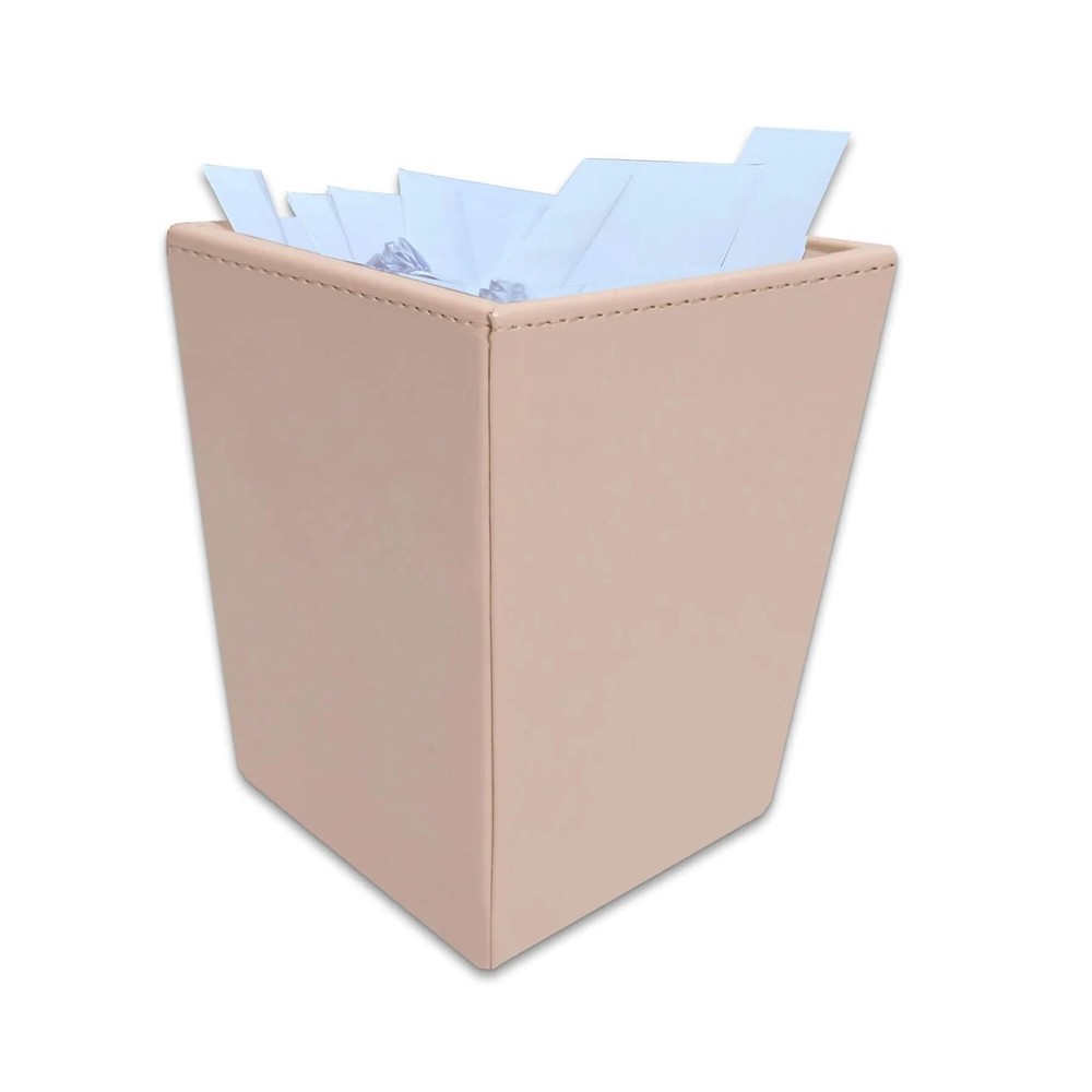 Dacasso Bonded Leather Waste Basket – Luxury Waste Basket (White Latte, 14 QT)