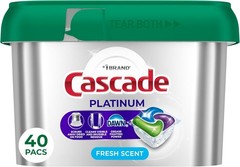 Cascade Platinum Dishwasher Pods 40 Count Dish Detergent Soap Fresh Clean