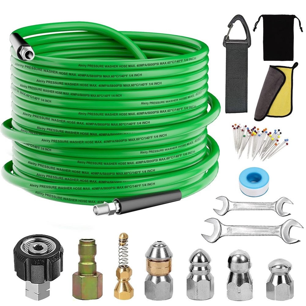 Sewer Jetter Kit for Pressure Washer,Water Jet Drain Cleaning 50 FT, Green